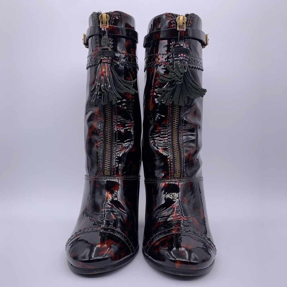 Tory Burch Huxley Tortoise Tassels Front Zipper Ankle Booties | Size: 9.5M - Picture 4 of 16